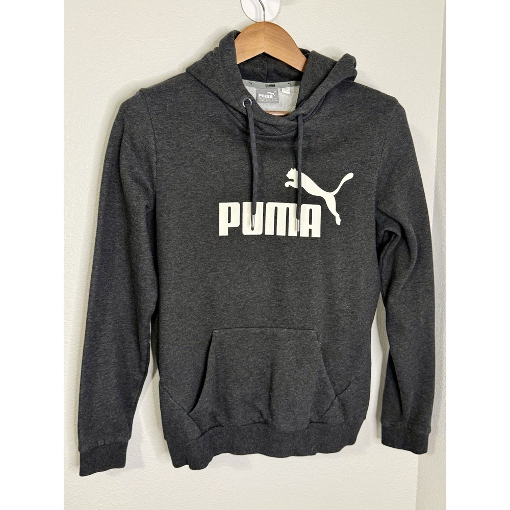 PUMA ESSENTIALS Women's Dark Gray Pullover Pouch Fleece Sweater Hoodie Sz L